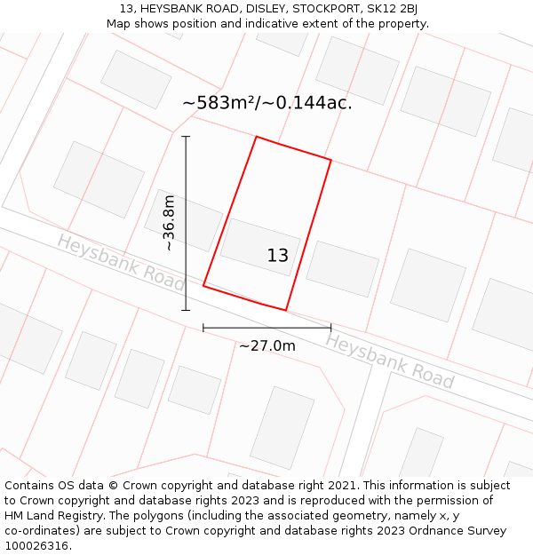 13, HEYSBANK ROAD, DISLEY, STOCKPORT, SK12 2BJ: Plot and title map