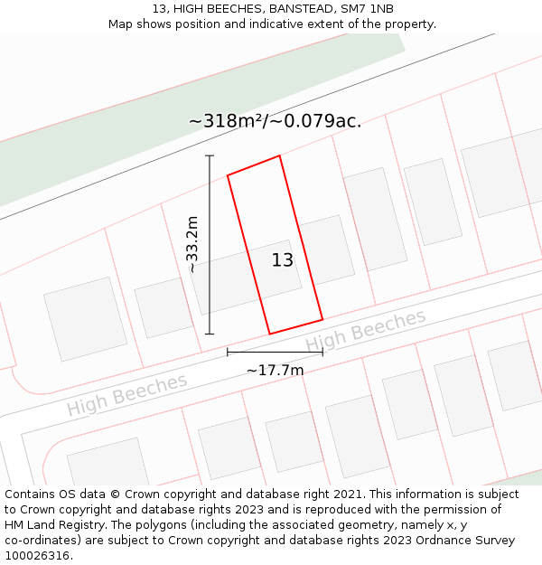 13, HIGH BEECHES, BANSTEAD, SM7 1NB: Plot and title map
