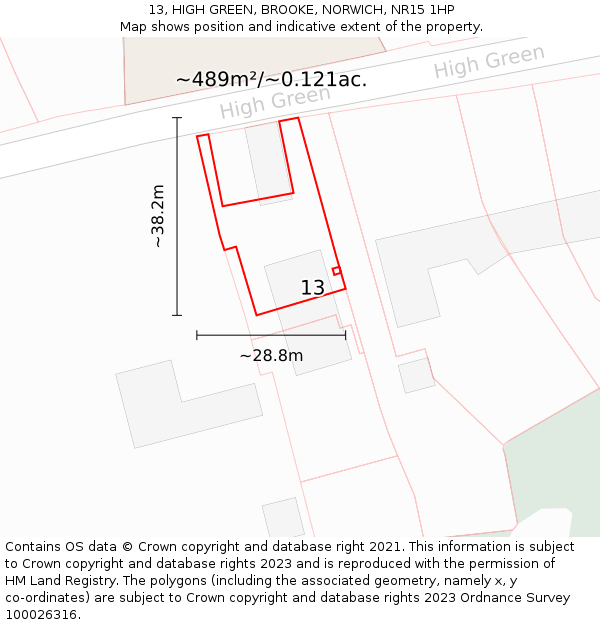 13, HIGH GREEN, BROOKE, NORWICH, NR15 1HP: Plot and title map