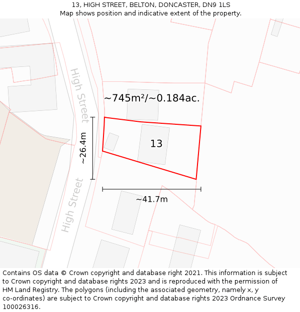 13, HIGH STREET, BELTON, DONCASTER, DN9 1LS: Plot and title map