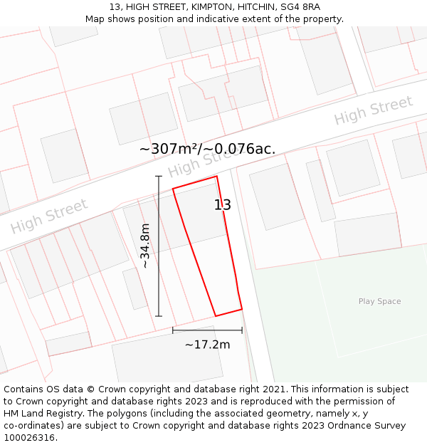 13, HIGH STREET, KIMPTON, HITCHIN, SG4 8RA: Plot and title map