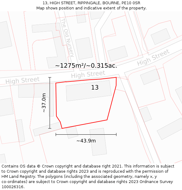 13, HIGH STREET, RIPPINGALE, BOURNE, PE10 0SR: Plot and title map