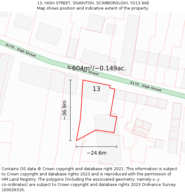 13, HIGH STREET, SNAINTON, SCARBOROUGH, YO13 9AE: Plot and title map