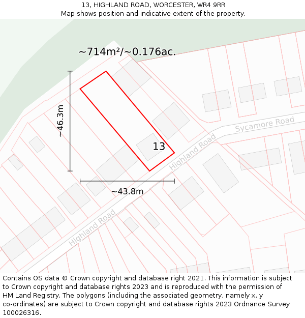 13, HIGHLAND ROAD, WORCESTER, WR4 9RR: Plot and title map