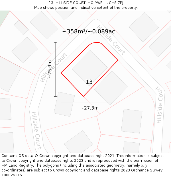 13, HILLSIDE COURT, HOLYWELL, CH8 7PJ: Plot and title map