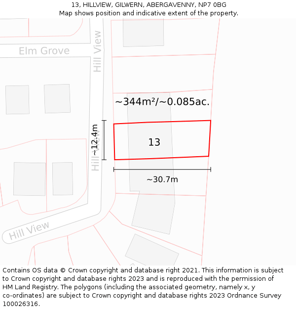 13, HILLVIEW, GILWERN, ABERGAVENNY, NP7 0BG: Plot and title map