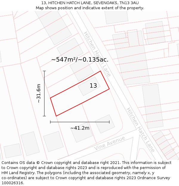 13, HITCHEN HATCH LANE, SEVENOAKS, TN13 3AU: Plot and title map