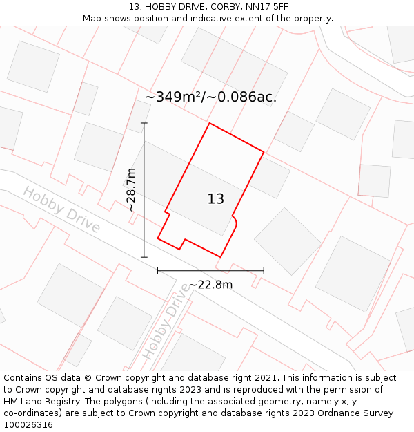 13, HOBBY DRIVE, CORBY, NN17 5FF: Plot and title map