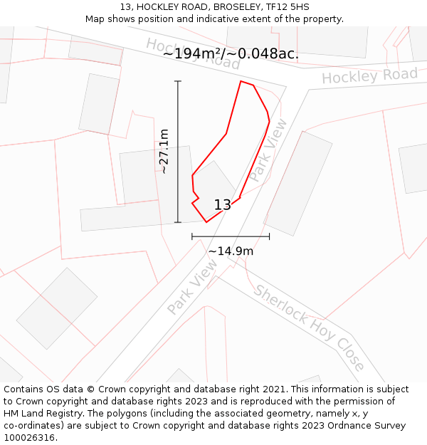 13, HOCKLEY ROAD, BROSELEY, TF12 5HS: Plot and title map