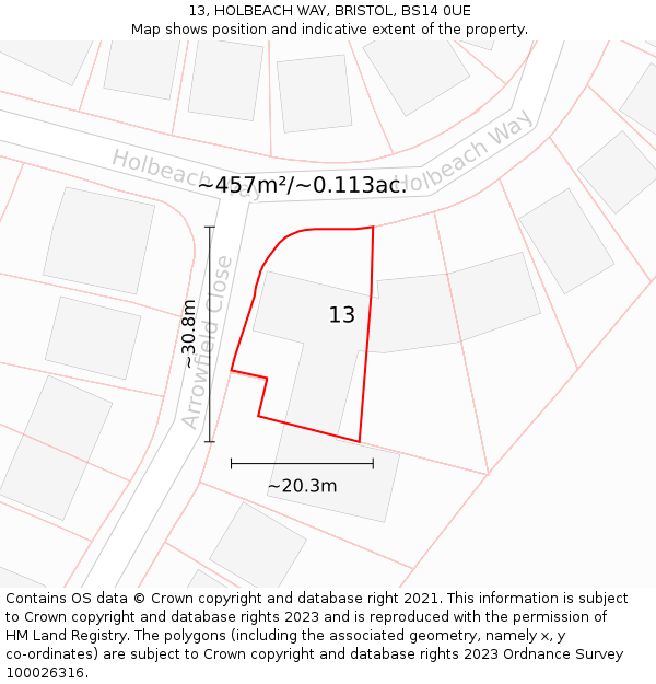 13, HOLBEACH WAY, BRISTOL, BS14 0UE: Plot and title map