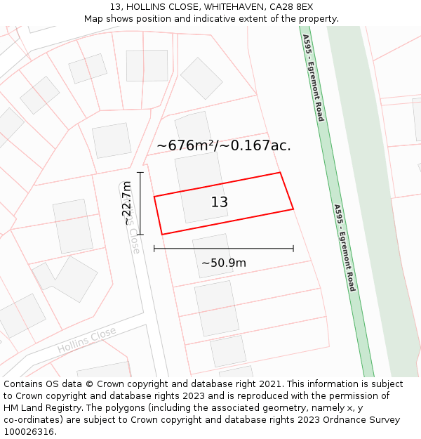 13, HOLLINS CLOSE, WHITEHAVEN, CA28 8EX: Plot and title map