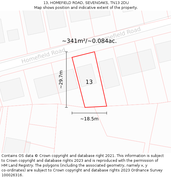 13, HOMEFIELD ROAD, SEVENOAKS, TN13 2DU: Plot and title map