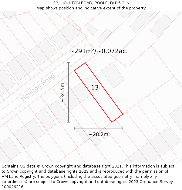 13, HOULTON ROAD, POOLE, BH15 2LN: Plot and title map