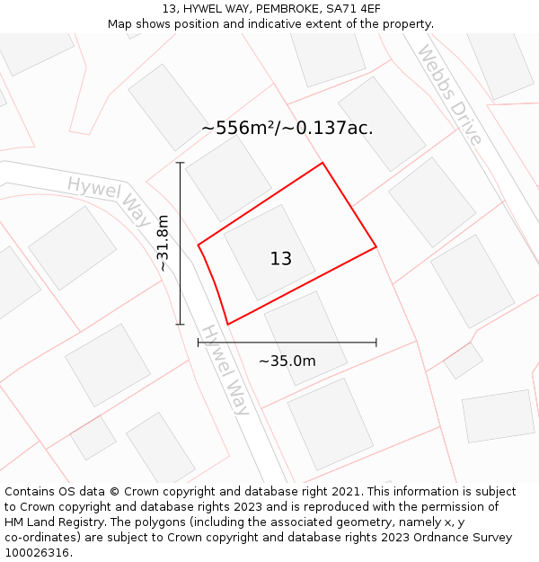13, HYWEL WAY, PEMBROKE, SA71 4EF: Plot and title map