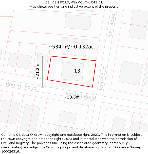 13, ICEN ROAD, WEYMOUTH, DT3 5JL: Plot and title map