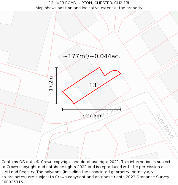 13, IVER ROAD, UPTON, CHESTER, CH2 1RL: Plot and title map