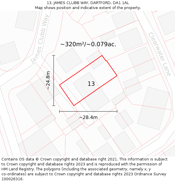 13, JAMES CLUBB WAY, DARTFORD, DA1 1AL: Plot and title map