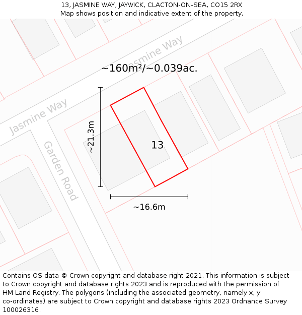 13, JASMINE WAY, JAYWICK, CLACTON-ON-SEA, CO15 2RX: Plot and title map