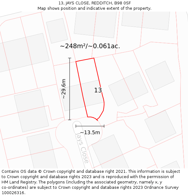 13, JAYS CLOSE, REDDITCH, B98 0SF: Plot and title map