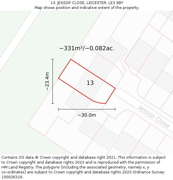 13, JESSOP CLOSE, LEICESTER, LE3 9BY: Plot and title map