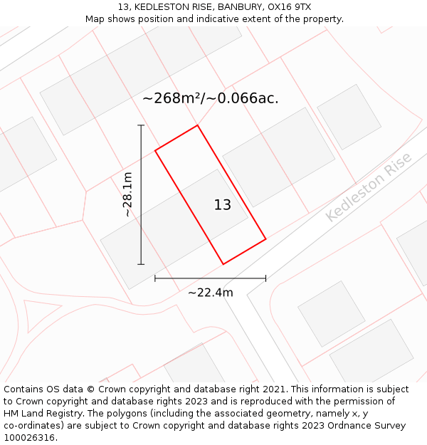 13, KEDLESTON RISE, BANBURY, OX16 9TX: Plot and title map