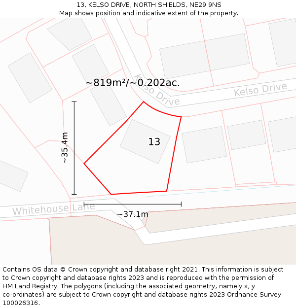 13, KELSO DRIVE, NORTH SHIELDS, NE29 9NS: Plot and title map