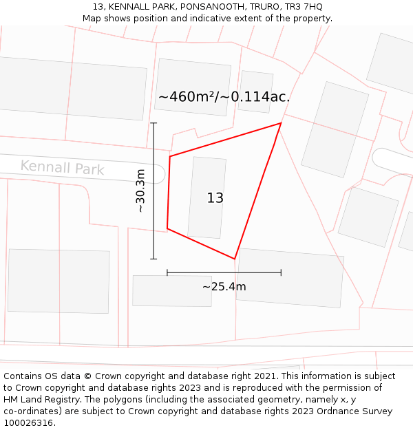 13, KENNALL PARK, PONSANOOTH, TRURO, TR3 7HQ: Plot and title map