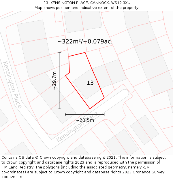 13, KENSINGTON PLACE, CANNOCK, WS12 3XU: Plot and title map