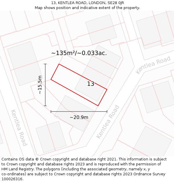 13, KENTLEA ROAD, LONDON, SE28 0JR: Plot and title map