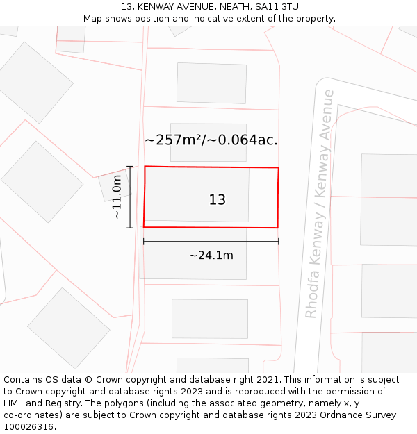 13, KENWAY AVENUE, NEATH, SA11 3TU: Plot and title map