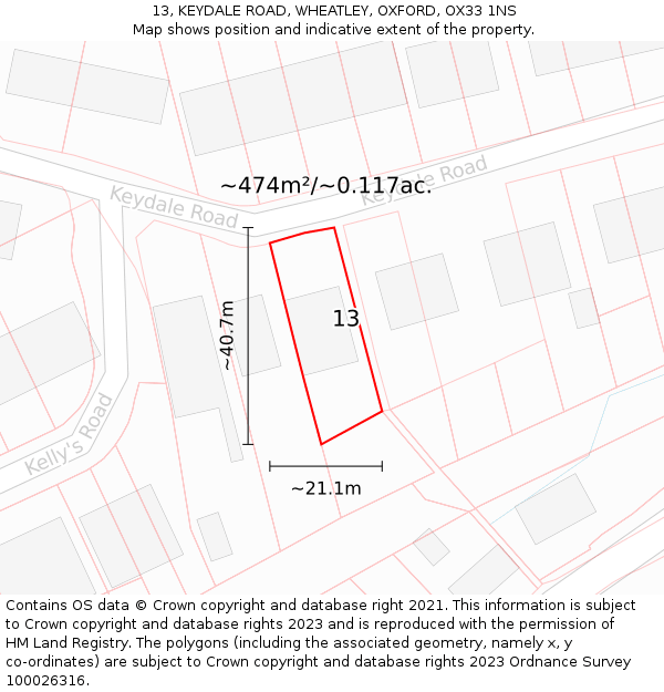 13, KEYDALE ROAD, WHEATLEY, OXFORD, OX33 1NS: Plot and title map