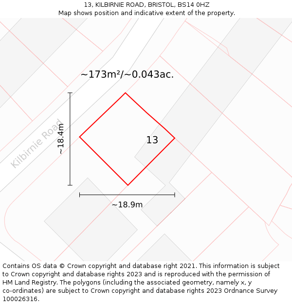 13, KILBIRNIE ROAD, BRISTOL, BS14 0HZ: Plot and title map