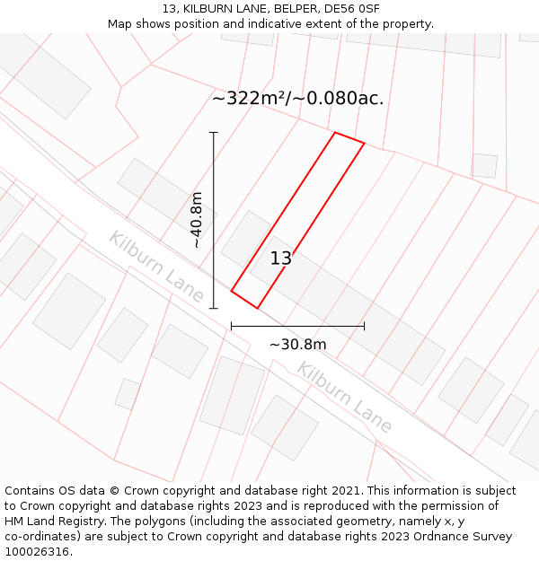 13, KILBURN LANE, BELPER, DE56 0SF: Plot and title map