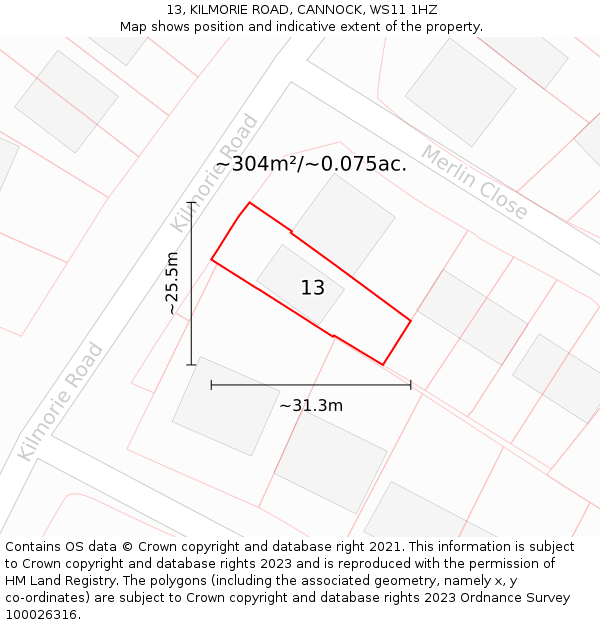 13, KILMORIE ROAD, CANNOCK, WS11 1HZ: Plot and title map