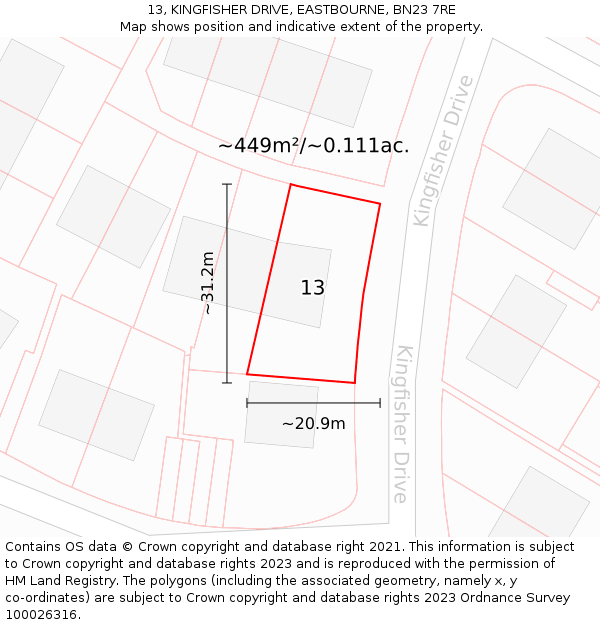 13, KINGFISHER DRIVE, EASTBOURNE, BN23 7RE: Plot and title map