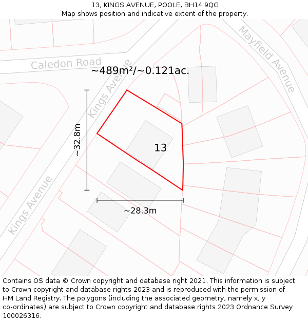 13, KINGS AVENUE, POOLE, BH14 9QG: Plot and title map