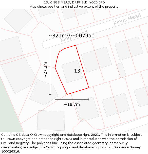 13, KINGS MEAD, DRIFFIELD, YO25 5FD: Plot and title map