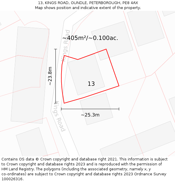 13, KINGS ROAD, OUNDLE, PETERBOROUGH, PE8 4AX: Plot and title map