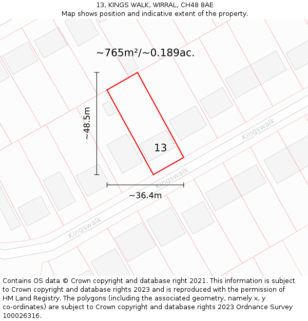 13, KINGS WALK, WIRRAL, CH48 8AE: Plot and title map