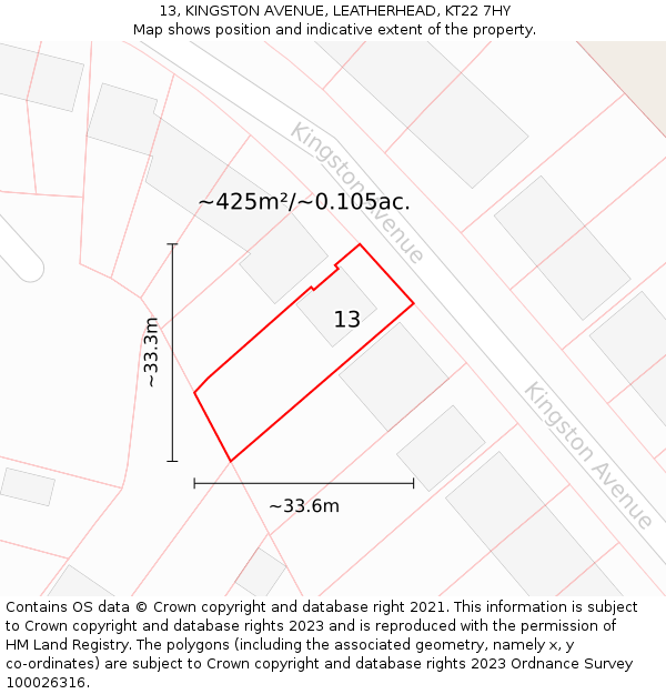 13, KINGSTON AVENUE, LEATHERHEAD, KT22 7HY: Plot and title map