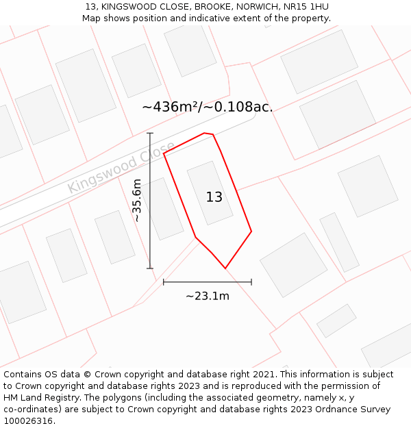 13, KINGSWOOD CLOSE, BROOKE, NORWICH, NR15 1HU: Plot and title map