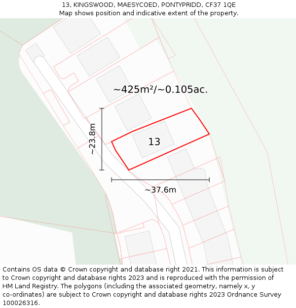 13, KINGSWOOD, MAESYCOED, PONTYPRIDD, CF37 1QE: Plot and title map