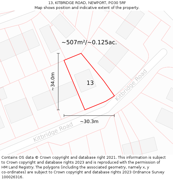 13, KITBRIDGE ROAD, NEWPORT, PO30 5RF: Plot and title map