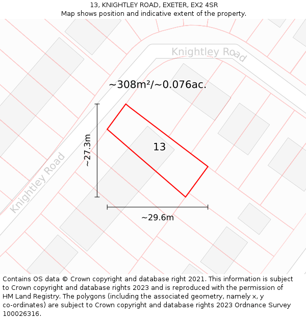 13, KNIGHTLEY ROAD, EXETER, EX2 4SR: Plot and title map