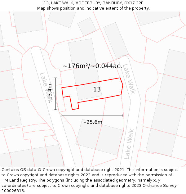 13, LAKE WALK, ADDERBURY, BANBURY, OX17 3PF: Plot and title map