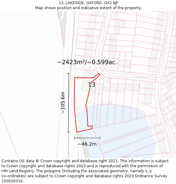 13, LAKESIDE, OXFORD, OX2 8JF: Plot and title map