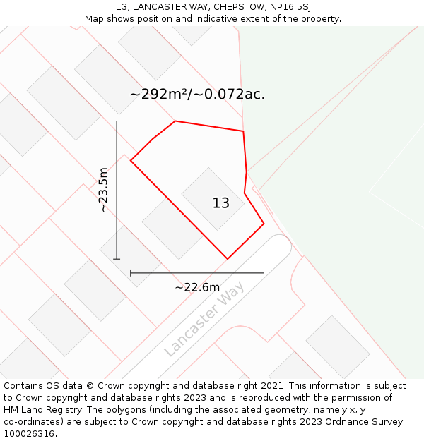 13, LANCASTER WAY, CHEPSTOW, NP16 5SJ: Plot and title map