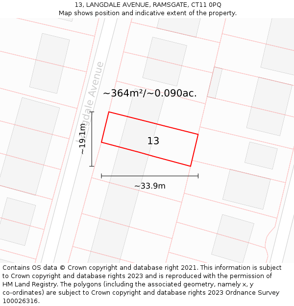 13, LANGDALE AVENUE, RAMSGATE, CT11 0PQ: Plot and title map