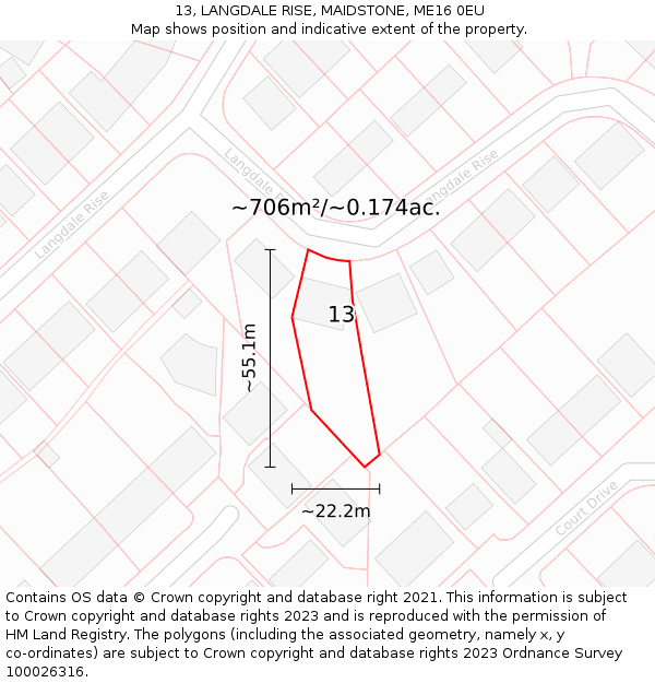 13, LANGDALE RISE, MAIDSTONE, ME16 0EU: Plot and title map