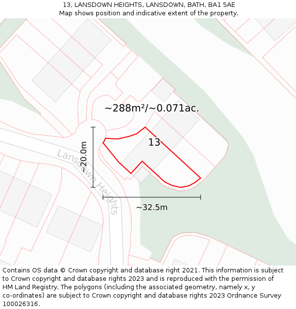 13, LANSDOWN HEIGHTS, LANSDOWN, BATH, BA1 5AE: Plot and title map